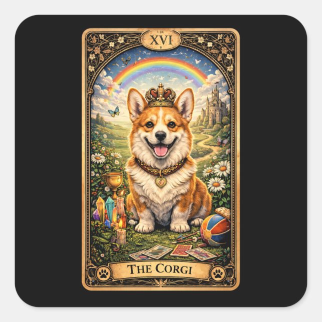 Sticker Carré La carte de tarot Corgi (Devant)