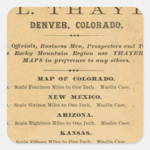 Sticker Carré La carte de Thayer du Colorado