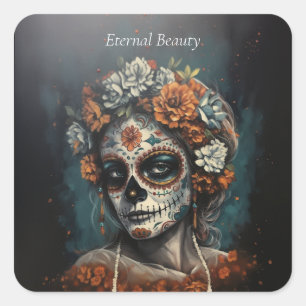 Sticker Carré La Catrina Esprit Éternel Dia de los Muertos
