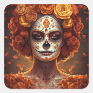 Sticker Carré La Catrina Souci Dia de los Muertos Crâne de Sucre