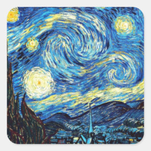 Sticker Carré La célèbre peinture de Van Gogh, Nuit étoilée