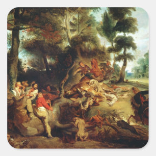 Sticker Carré La chasse aux sangliers