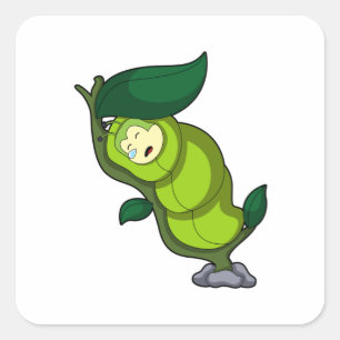 Sticker Carré La chenille au coucher avec la feuille