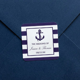 Sticker Carré La collection de mariage à rayures Navy Anchor