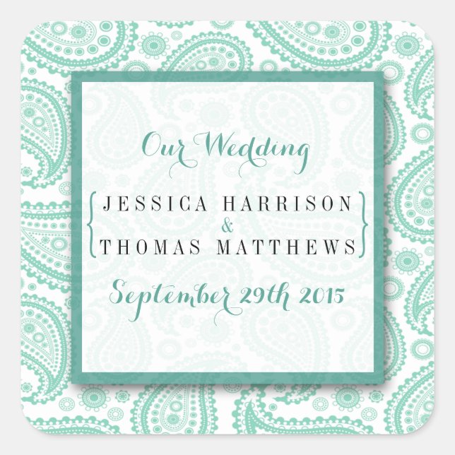 Sticker Carré La collection Mariage moderne Paisley - Vert (Devant)