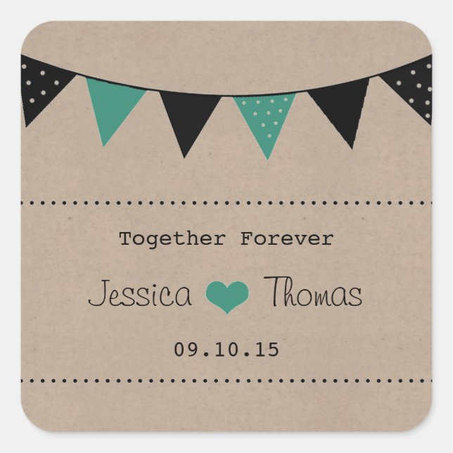 Sticker Carré La collection moderne de Mariages Bunting Turquois (Devant)