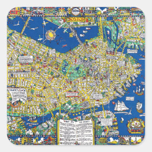 Sticker Carré La couleur d'une vieille ville une carte de Boston
