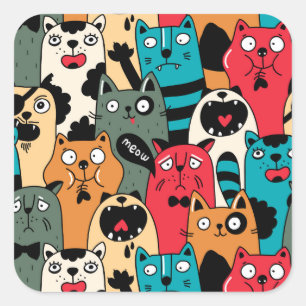 Sticker Carré La Crowd of cats