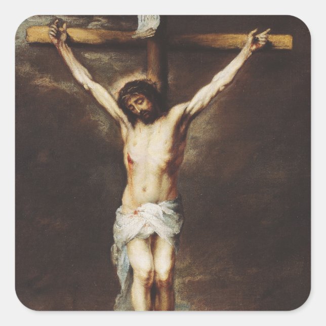 Sticker Carré La Crucifixion par Bartolome Esteban Murillo (Devant)