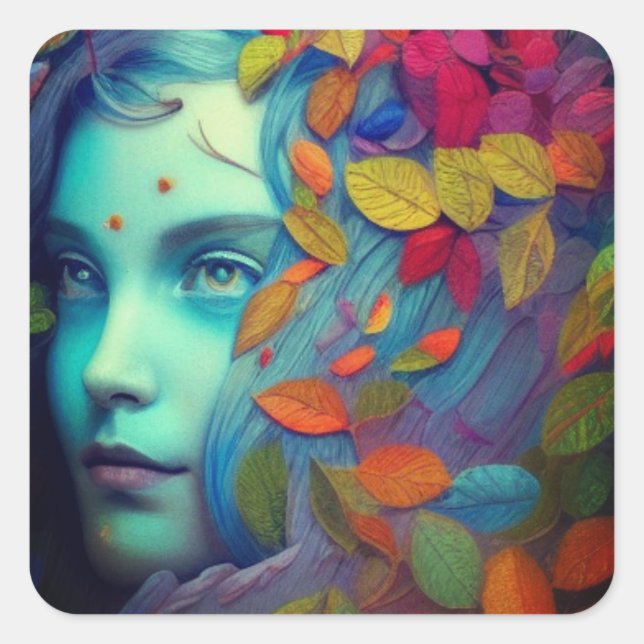 Sticker Carré La Dame des Feuilles (Devant)