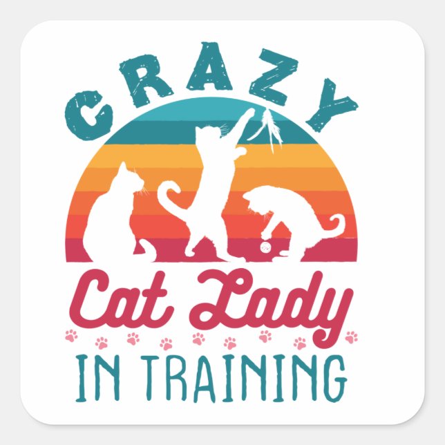 Sticker Carré La dame du chat fou en formation (Devant)