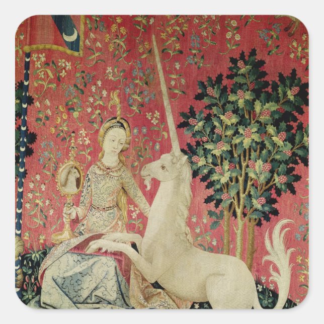Sticker Carré La Dame et la licorne : 'Vue' (Devant)