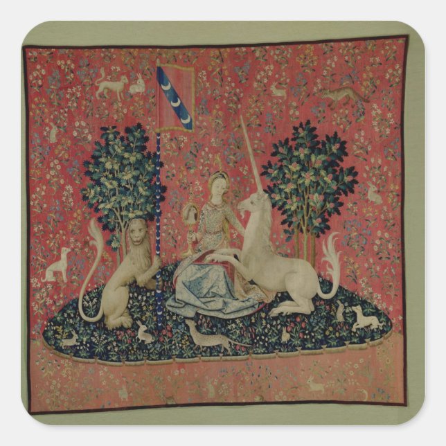 Sticker Carré La Dame et la licorne : 'Vue' (Devant)