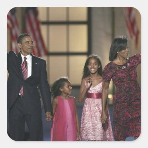 Sticker Carré la famille de Barak Obama fait signe la dernière n