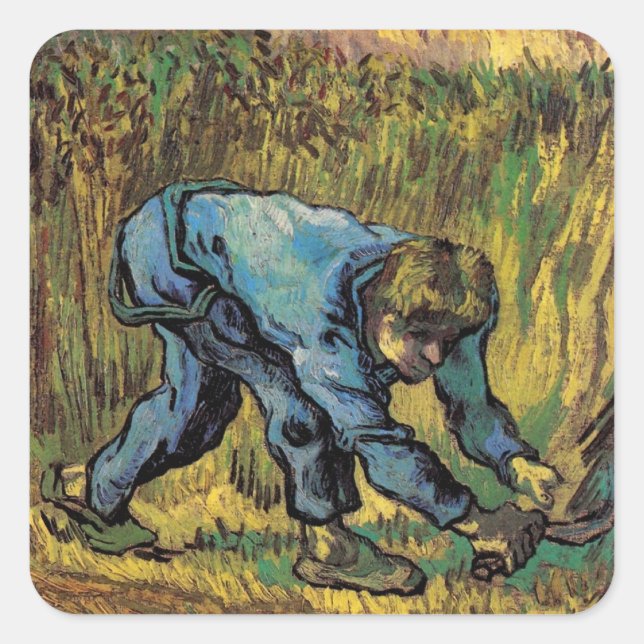 Sticker Carré La Faucheuse avec la faucille par Vincent van Gogh (Devant)