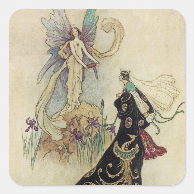 Sticker Carré La Fée Là-Bas A Accueilli Sa Majesté (Devant)