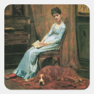 Sticker Carré La femme de l'artiste et son chien de couture