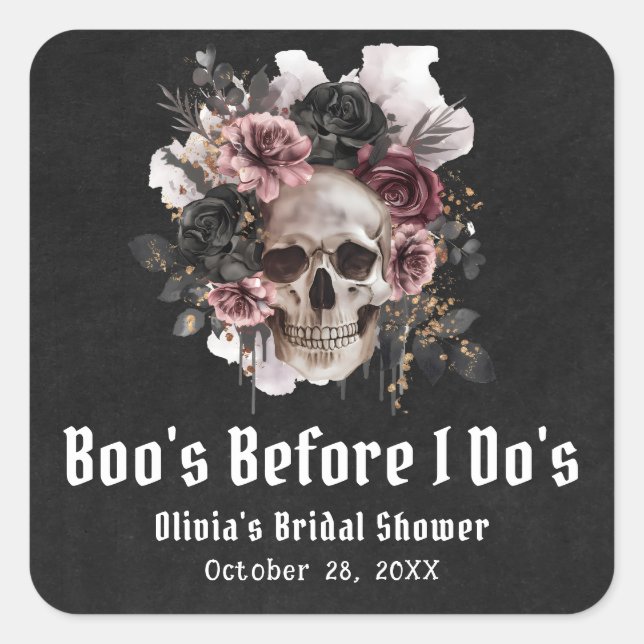 Sticker Carré La Fête des mariées d'Halloween Skull Boo's Before (Devant)