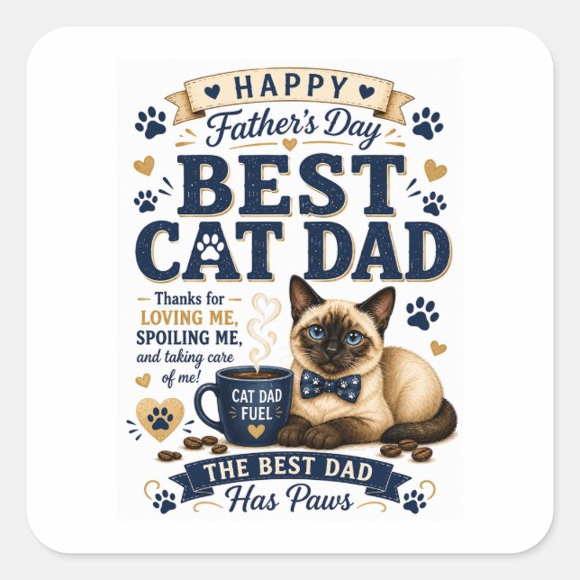 Sticker Carré La fête des pères pour papa chat (Devant)