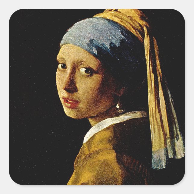 Sticker Carré La fille avec un Turban / la fille avec l'oreille  (Devant)