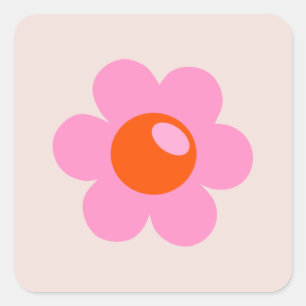 Sticker Carré La Fleur 05 Abstraite Fleur Rose Et Orange Floral