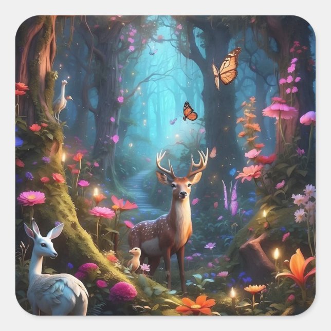 Sticker Carré La forêt enchantée est une oasis mystique (Devant)