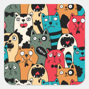 Sticker Carré La foule des chats
