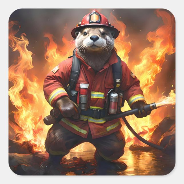 Sticker Carré **"La fourrure et les flammes : le feu de dos de l (Devant)