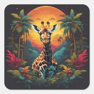 Sticker Carré La girafe dans la jungle