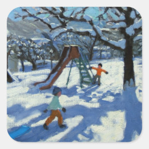 Sticker Carré La glissière en hiver Bourg St Moritz