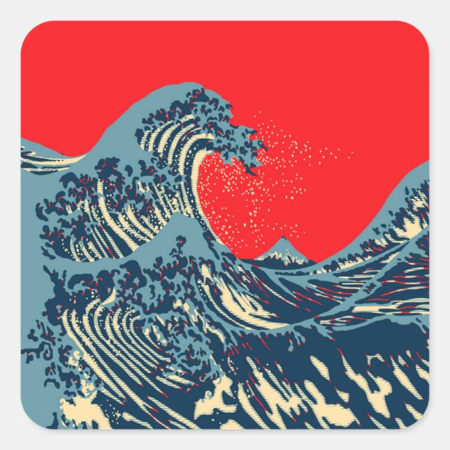 Sticker Carré La Grande vague Hokusai dans le style art de l'esp (Devant)