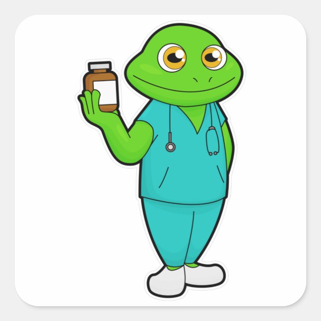Sticker Carré La grenouille en tant qu'infirmière en médecine et (Devant)