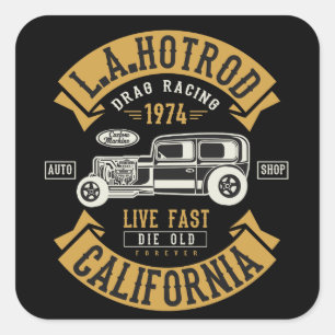 Sticker Carré LA Hotrod California Drag Racing 1974
