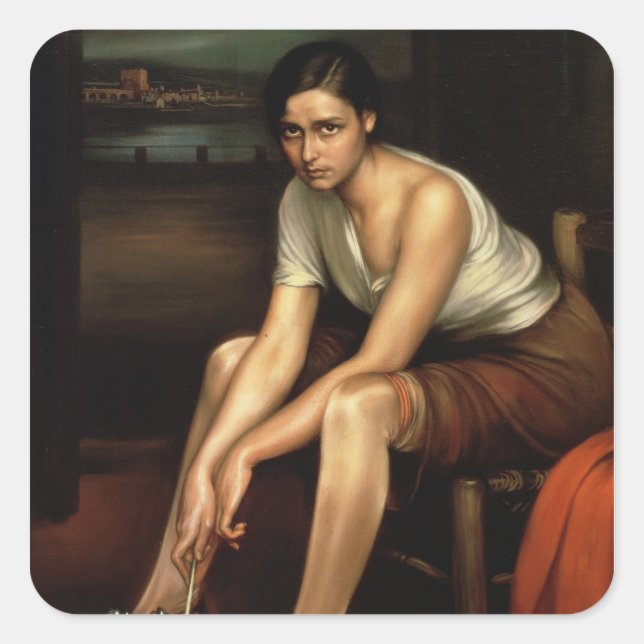 Sticker Carré La jeune fille séduisante (Devant)