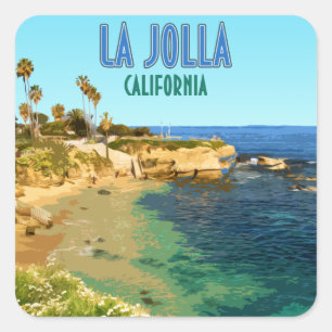 Sticker Carré La Jolla Cove Beach San Diego Californie Vintage