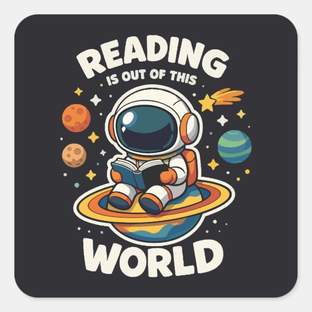 Sticker Carré La lecture est hors de ce monde (Devant)