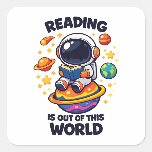 Sticker Carré La lecture est hors de ce monde (Devant)