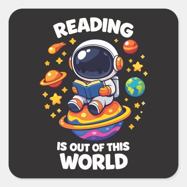 Sticker Carré La lecture est hors de ce monde (Devant)