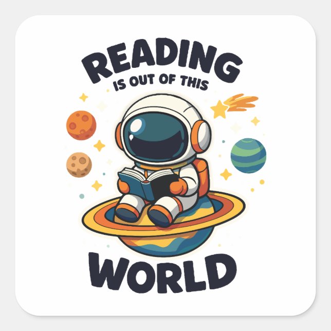 Sticker Carré La lecture est hors de ce monde (Devant)