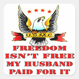 Sticker Carré La liberté d'usmc n'est pas libre mon mari payé