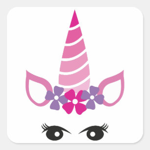 Sticker Carré La licorne rose