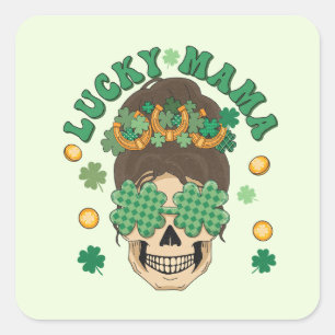 Sticker Carré La Lucky Mama Skeleton de St. Patrick