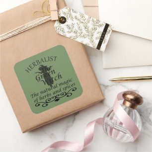 Sticker Carré La magie de la sorcière verte herbaliste médecine