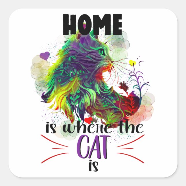 Sticker Carré La maison est là où le chat est (Devant)