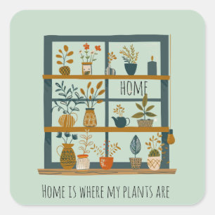 Sticker Carré La maison est là où sont mes plantes Plantes en