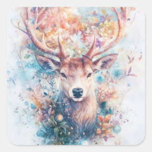 Sticker Carré La Majesté Florale d'un Cerf Délicat