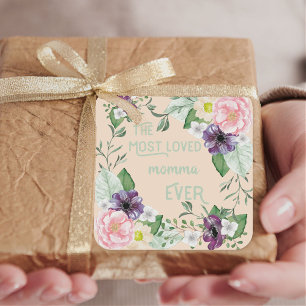 Sticker Carré La maman la plus aimée jamais aquarelle Roses sauv