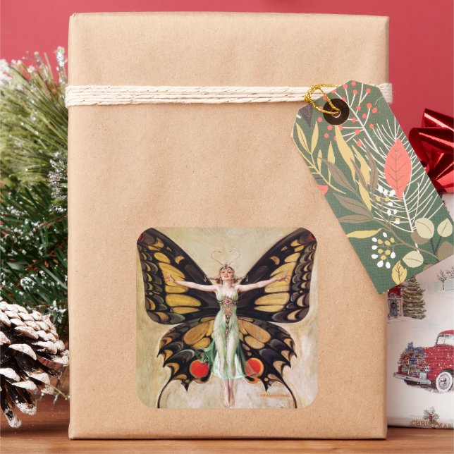 Sticker Carré La métamorphose de la fille Flapper au papillon 19 (vacances)