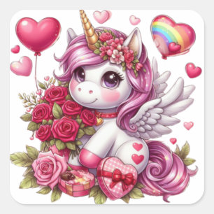 Sticker Carré La mignonne Saint Valentin licorne