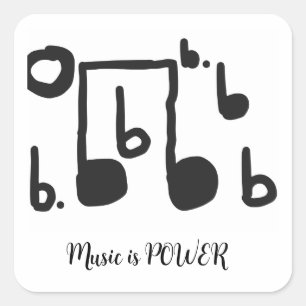 Sticker Carré La musique est la puissance noir et blanc autocoll